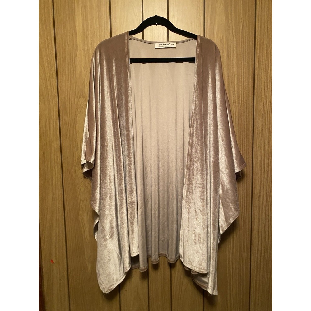 Three Bird Nest Velvet Kimono Cardigan Taupe Open Front Duster S/M Boho